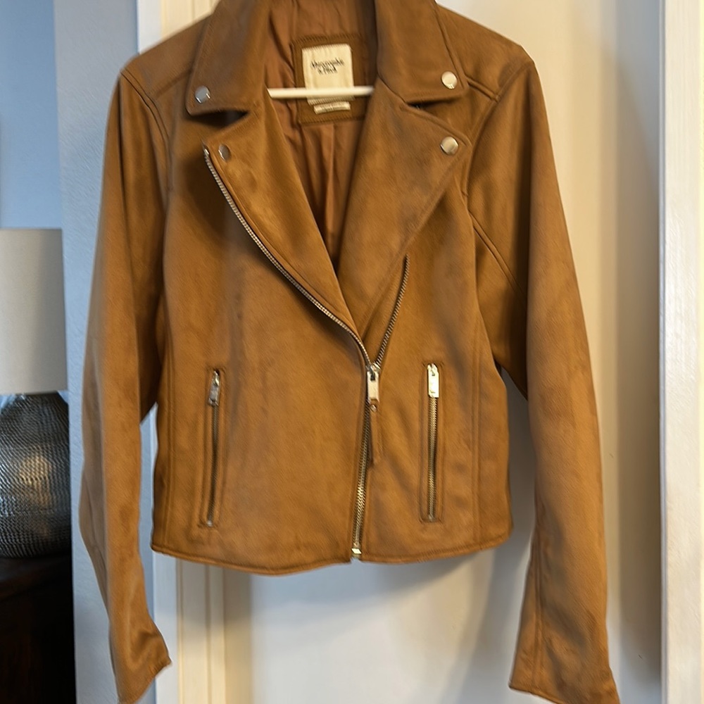 ABERCROMBIE VEGAN LEATHER MOTO JACKET - CAMEL BROWN - SZ XL